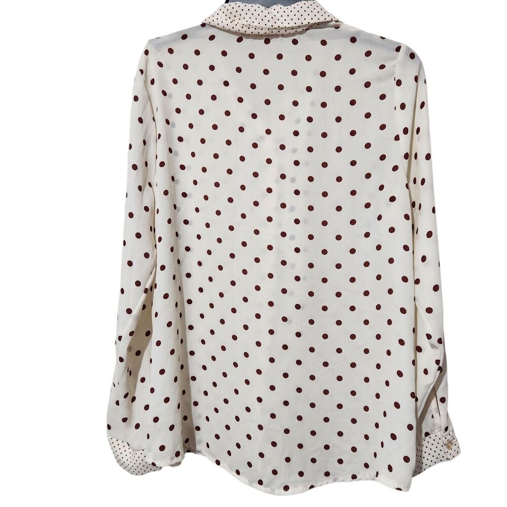 Sahara Top Size 7 Sheer Lightweight Longsleeve Ivory Color Red Polka Dots Print - Picture 4 of 12